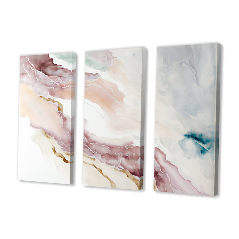 «Sudden Solitude in Elevated Blush III», ensemble d'art mural abstrait à l'encre liquide, H 28 po x l 36 po x P 1 po