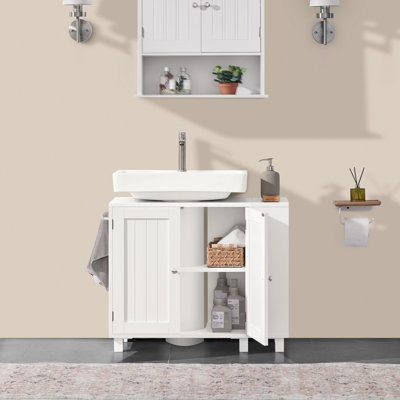 Modern Pedestal Sink Bathroom Vanity Cabinet with Adjustable Shelves and Door