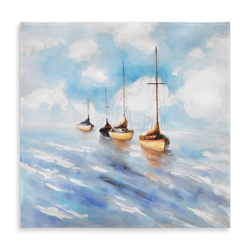Sailboats in the Sea - Orange Coastal Tablecloth for Decor
