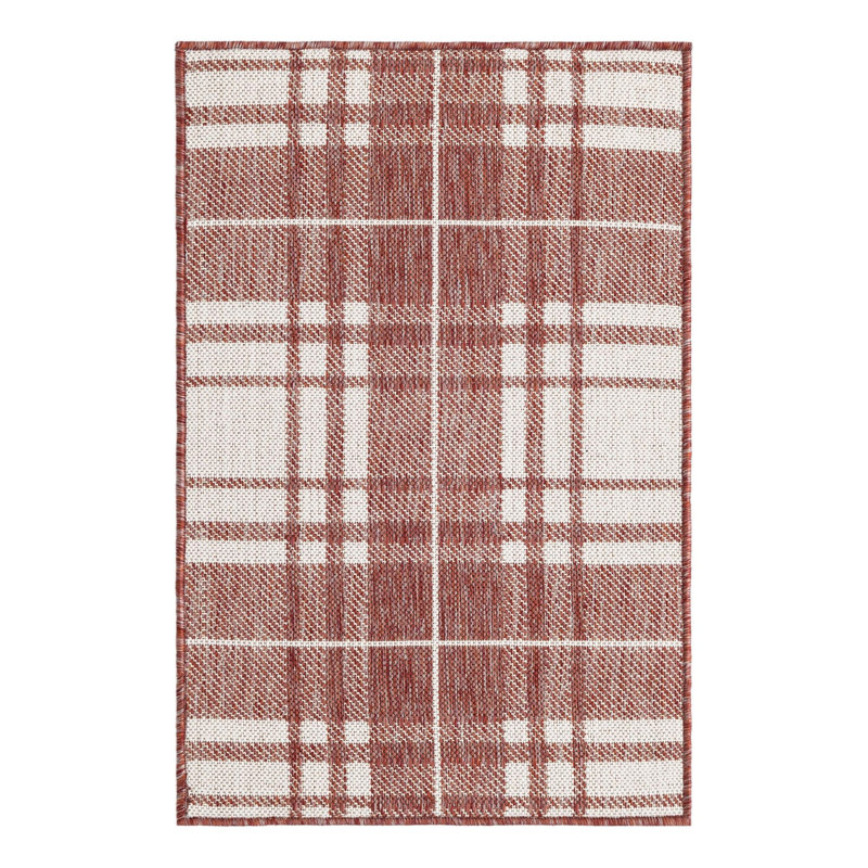 Tereon Plaid Machine Made Power Loom Polypropylene Plastic Indoor/Outdoor Area Rug in Red/White, Rectangle 2' x 3'1"