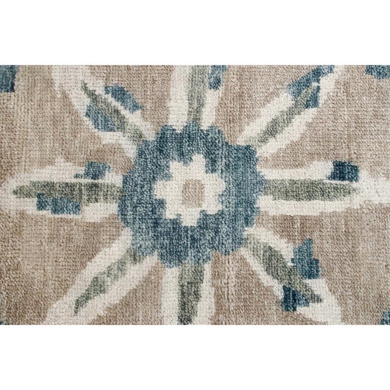 Tapis ivoire et bleu foncé noué à la main de haute qualité, Rectangle 9 pi x 12 pi