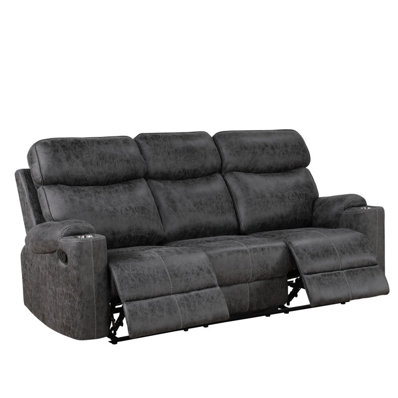 Canapé inclinable manuel en microfibre gris foncé avec porte-gobelet