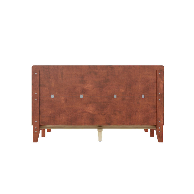 Structure de lit plateforme en noyer de style Mid-Century moderne avec tête de lit, bois massif, support de lattes de bois, aucun sommier requis, double, brun