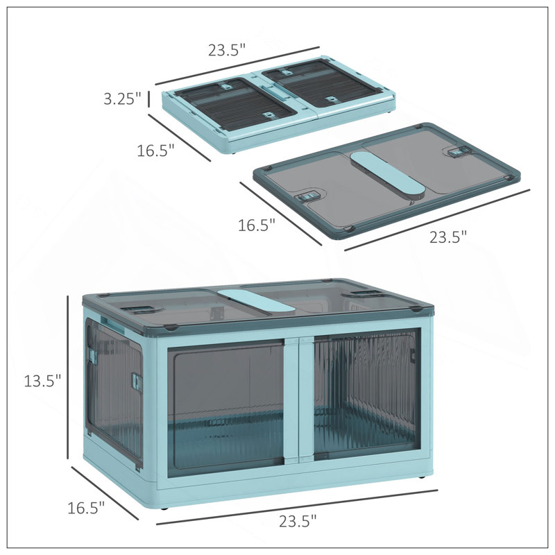 Bacs de rangement empilables avec couvercles, roues et pliables, Bleu
