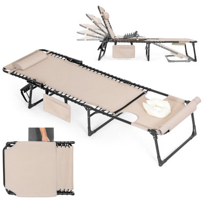 Outdoor Adjustable Textilene Lounge Chair Folding Tanning Chair with Pillow
