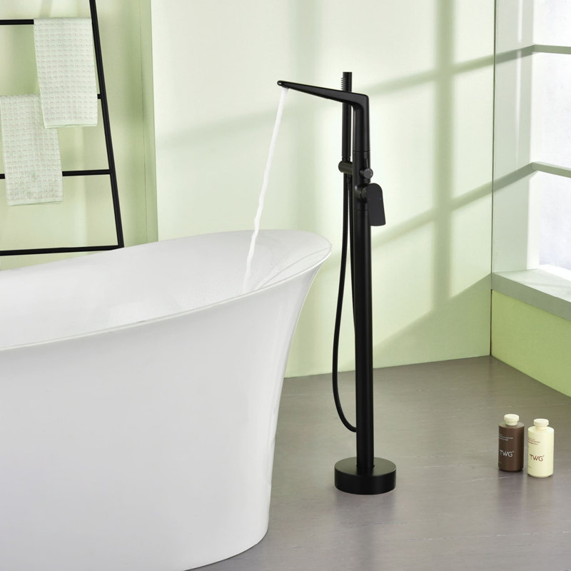 Single Hole Freestanding Tub Faucet With Handheld Shower Single Handle Floor Mount Bathtub Faucets Modern Brass Tub Fillers With Valve