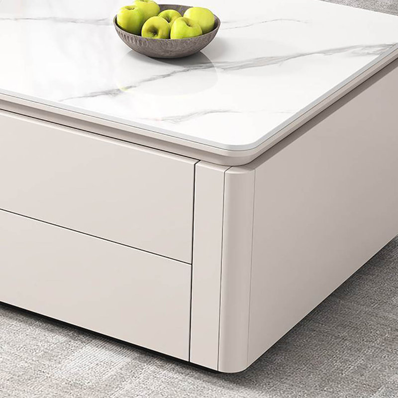 Modern simple rock plate coffee table, White, 19.7" H x 55.1" L x 31.5" W