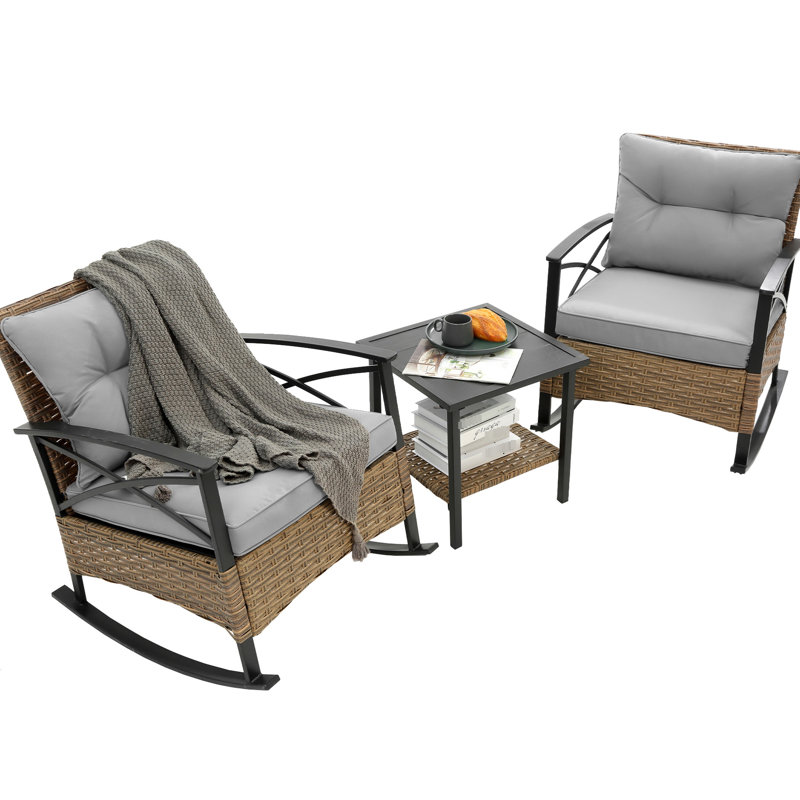 Chaise berçante extérieure avec fabrication et coussins confortables pour la piscine, Gris