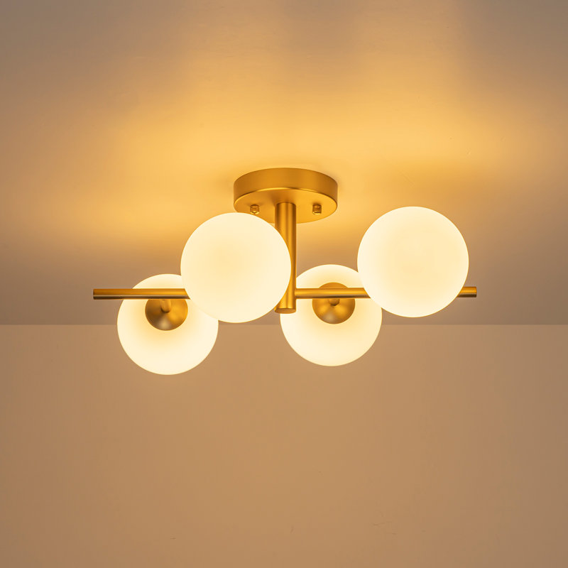 Modern 4-Light Frosted Glass Globe Semi-Flush Mount Ceiling Light