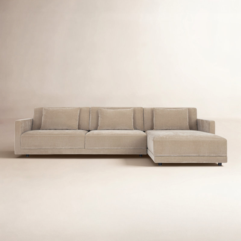 Kenji 2-Piece Upholstered Chaise Sectional, Right Hand Facing, Latte Brown Chenille