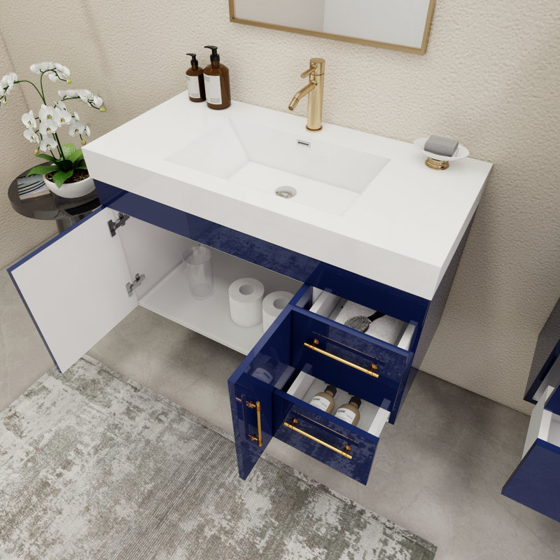 Ensemble de meuble-lavabo simple mural 41,9 ", Bleu nuit