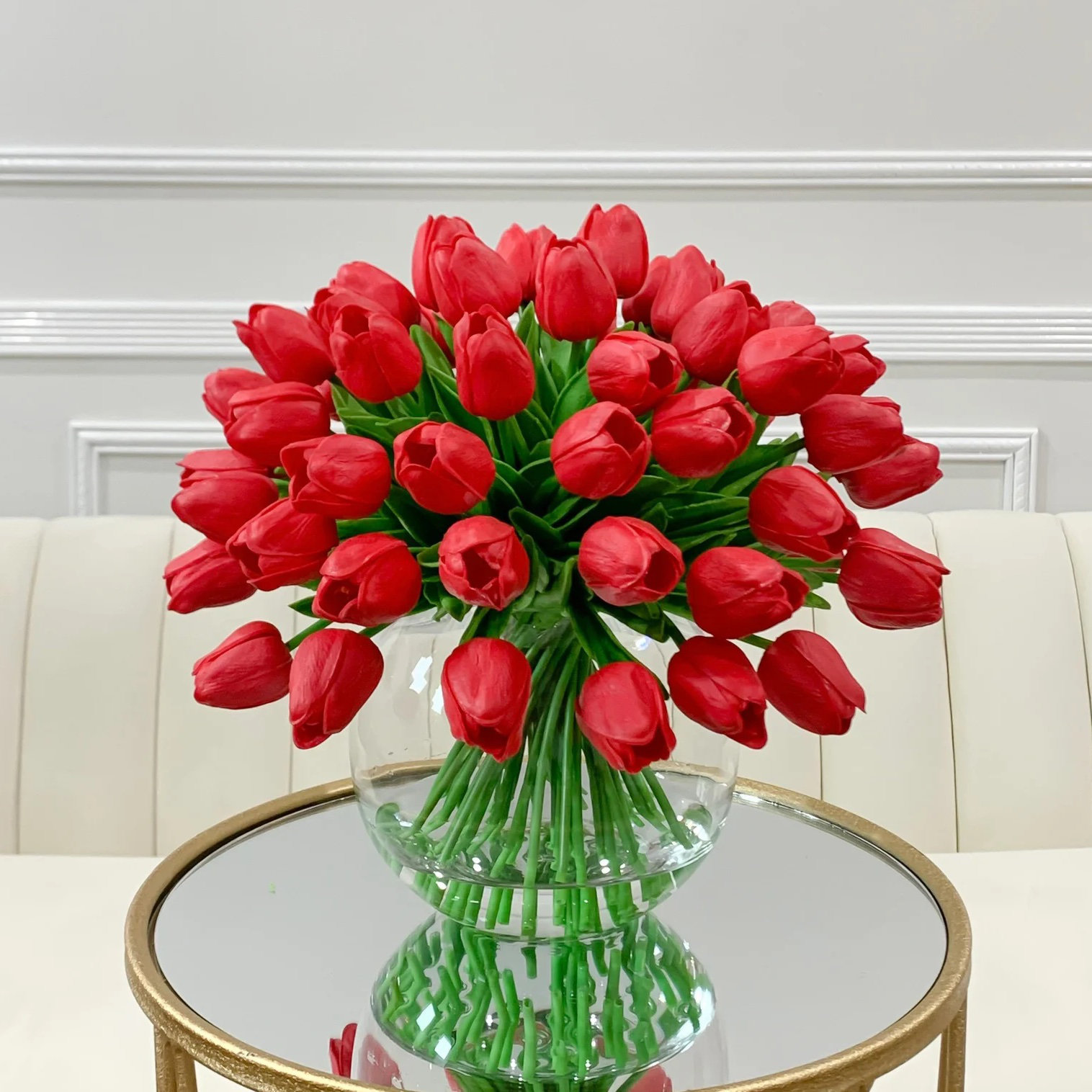 Real Touch Tulips Centerpiece In Vase, Red