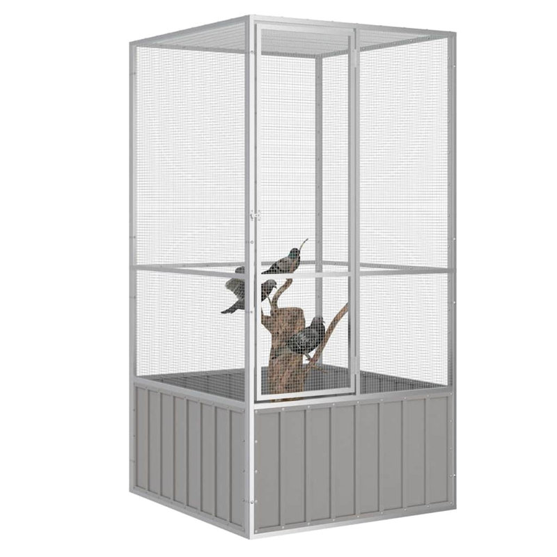 Volière en acier galvanisé gris pour oiseaux de compagnie, 43,7 x 42,1 x 83,3 pouces, Grey