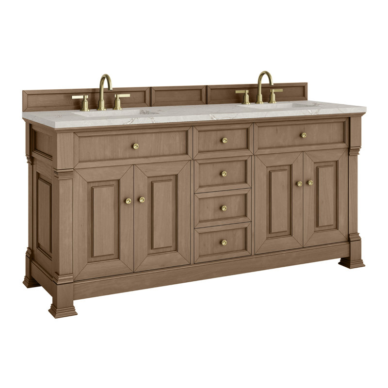 Meuble-lavabo double l 72 po Brookfield, Pacanier, Argent victorien