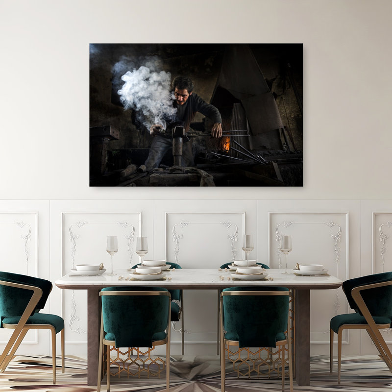 Smoking Blacksmith Forge Industrial Traditional Abstract Architecture Wall Art Print 1 Piece Wrapped Canvas Wall Art