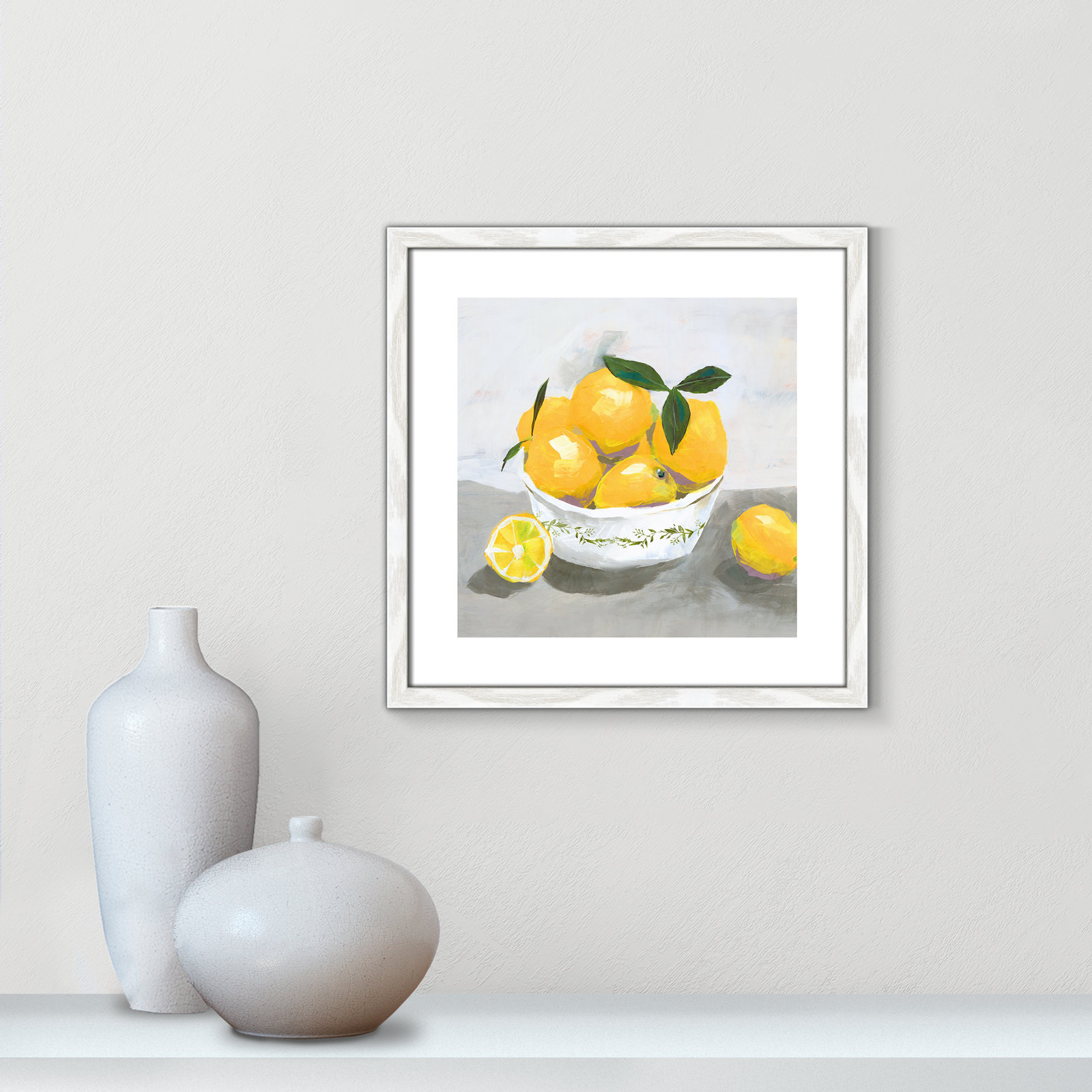 Hayons "Lemons" Painting by Isabelle Z, 18.25" H x 18.25" W x 0.75" D, White Wood Framed Paper