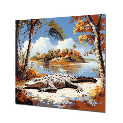 Gator Bask Of Crocodile - Animals Metal Wall Decor, Crocodile Metal Print
