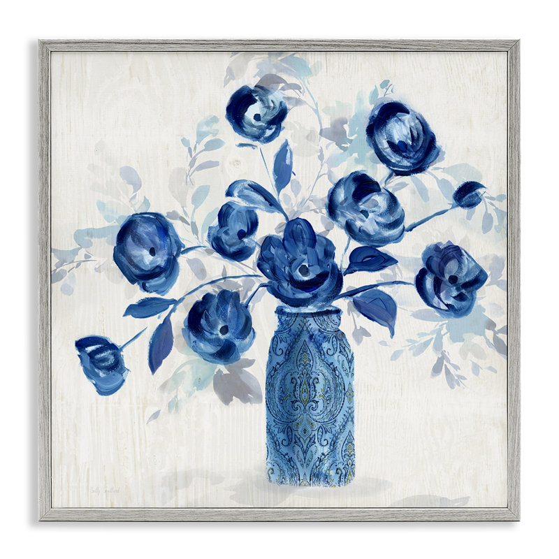 «Blue Roses Ornate Jar», art de la giclée encadrée par Sally Swatland, Estampe numérique Farmhouse, H 17 po x l 17 po