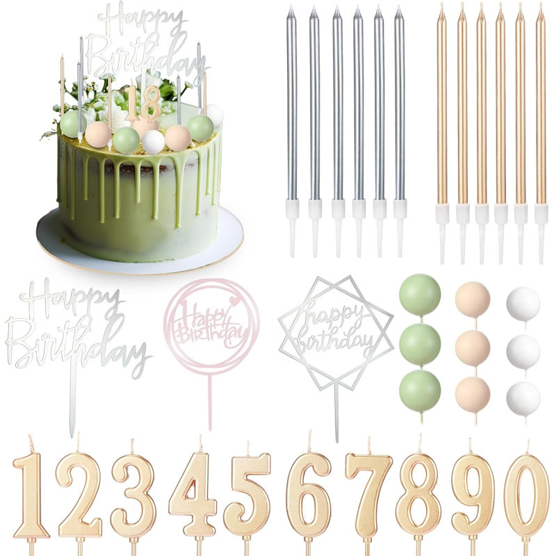 34 Pcs Sage Green Happy Birthday Cake Topper Decorations