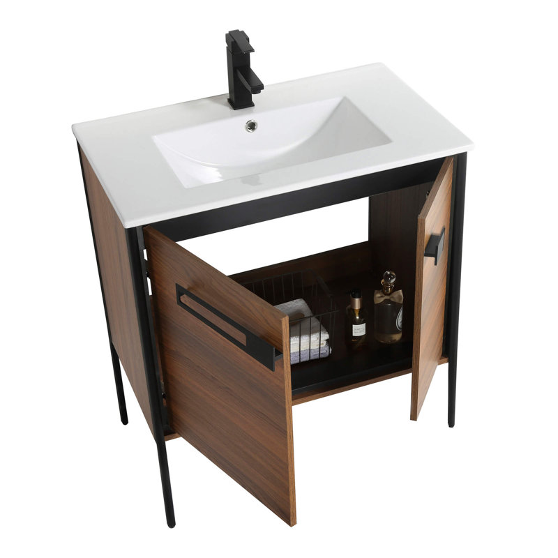 30" Single Bathroom Vanity, Matte Black, Walnut Ebony