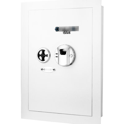 White Biometric Wall Safe With Extra Protection - 120 Fingerprint Module, 2 Deadbolts, Solid Steel Construction For Business Recognition, Removable Shelves,