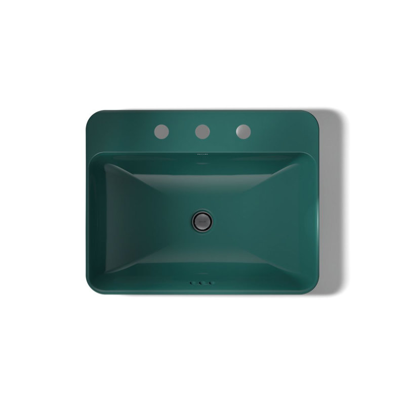 Vox Vitreous China Rectangular Vessel Bathroom Sink with Overflow, Green, 3
