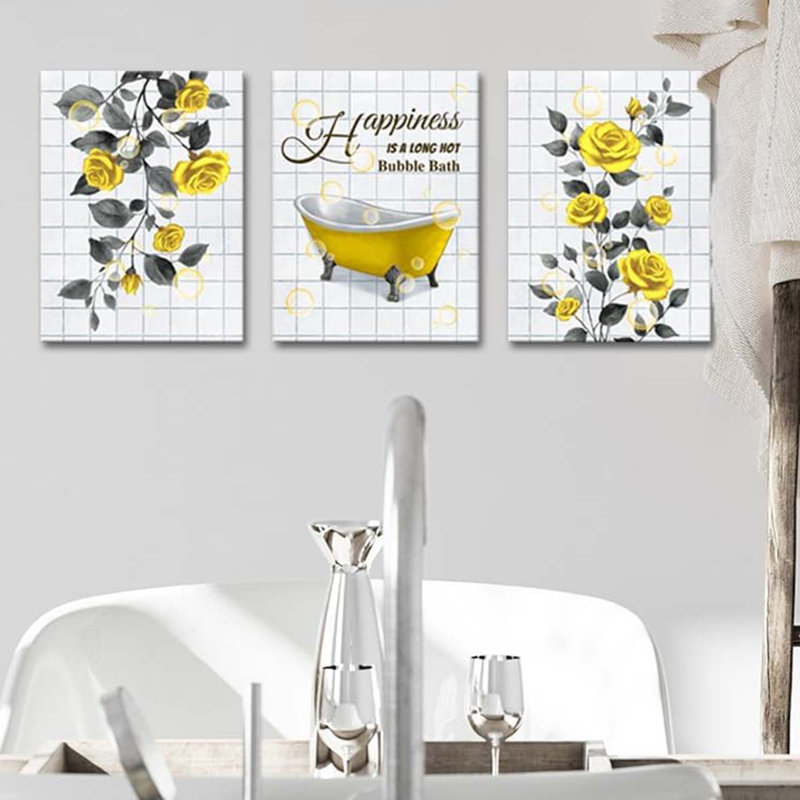 3 Piece Wrapped Canvas Print, Yellow