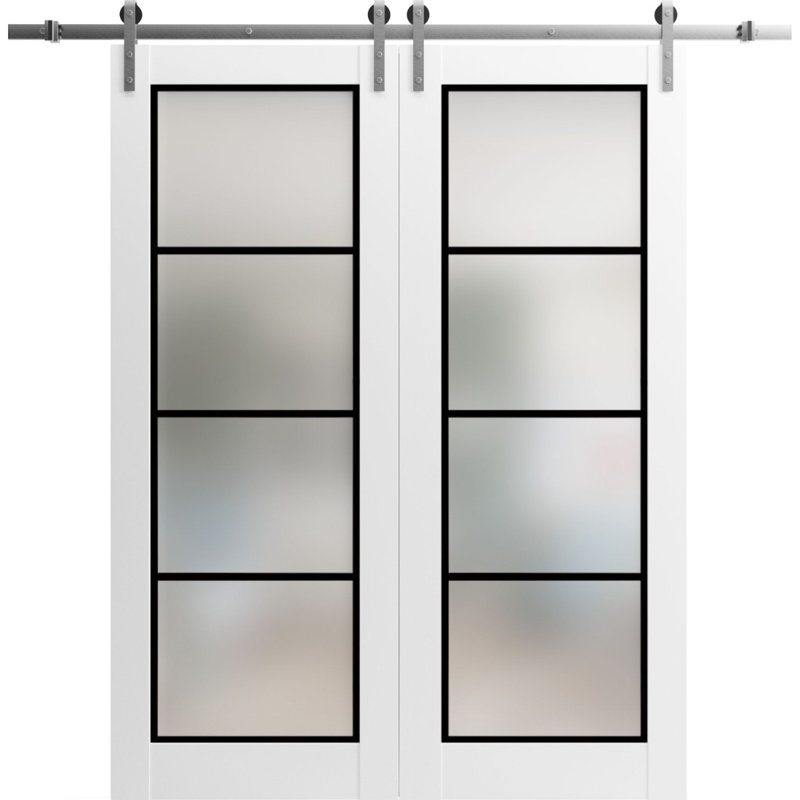 Porte de grange en bois manufacturé 2132, Soie blanche / chrome, 64 po x 84 po