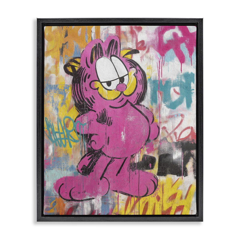 Cadre flottant urbain moderne Lazy Cat In City, design par Svetlana Aleynikova, Cadre flottant noir de jais