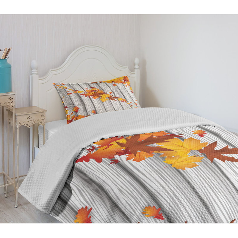 Twin White and Orange Quilted Bedspread Set with Pillow Sham