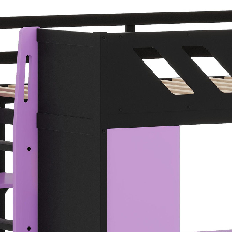 Lit mezzanine moderne avec tablettes intégrées, rideaux occultants et éclairage d'ambiance RVB, Mauve et noir