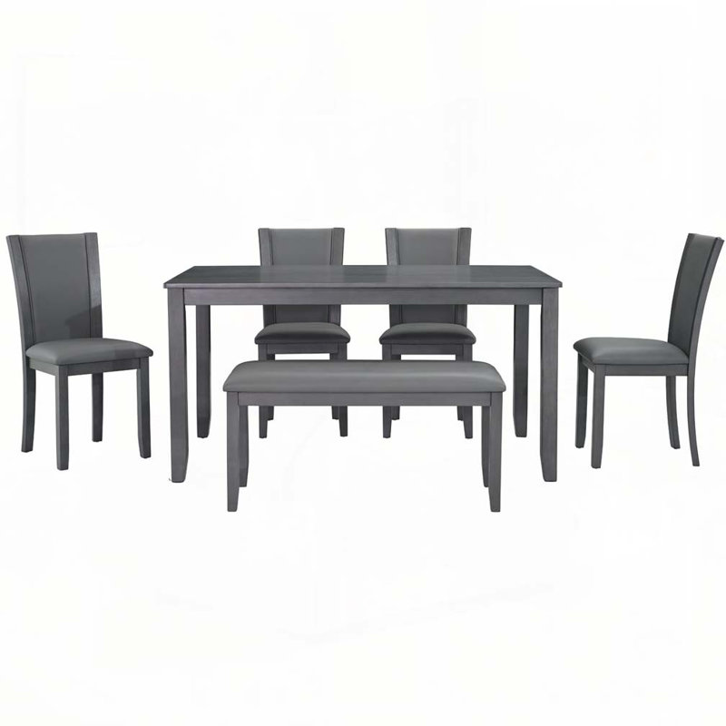 Ensemble de table de salle à manger 6 pièces avec banc et chaises, Gris / Gris, Gris / Gris, Gris