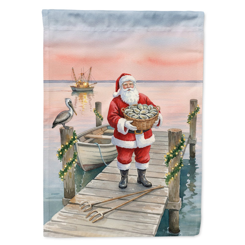Pêche au père Noël avec des huîtres, drapeau du jardin de Noël, Taille du jardin, Fishing Santa Claus with Oysters