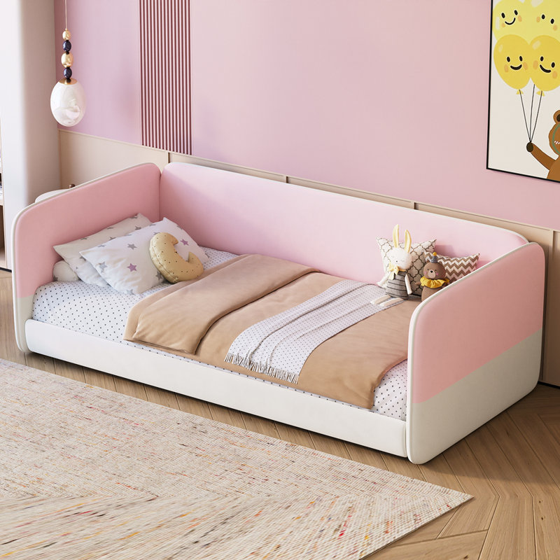 Structure de lit en velours au design doux et sécuritaire, Rose