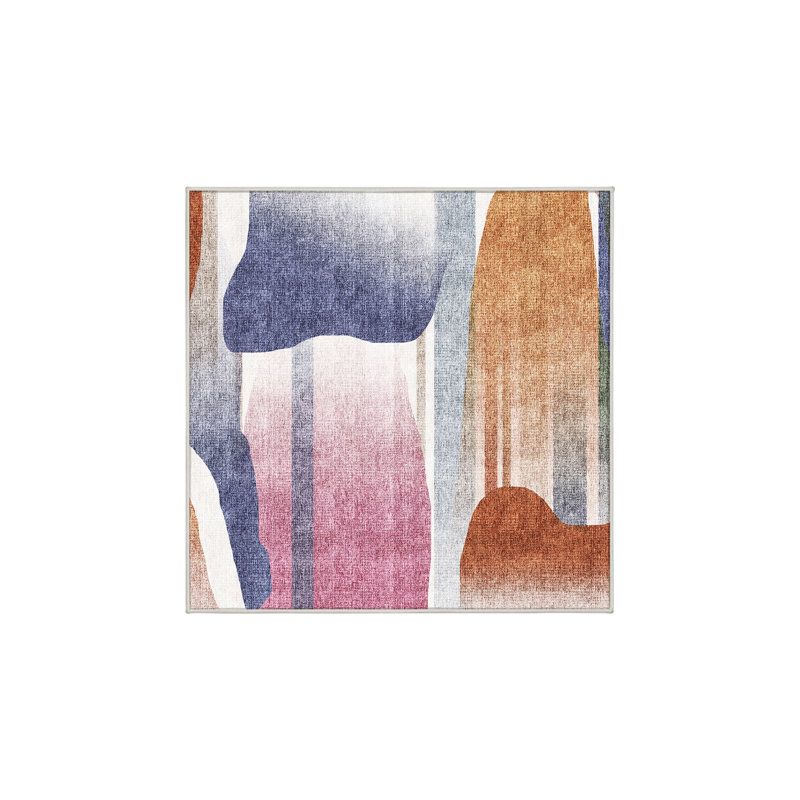 Tapis brun / rose / bleu en polyester tissé à la main Maravene, Carré 6 pi