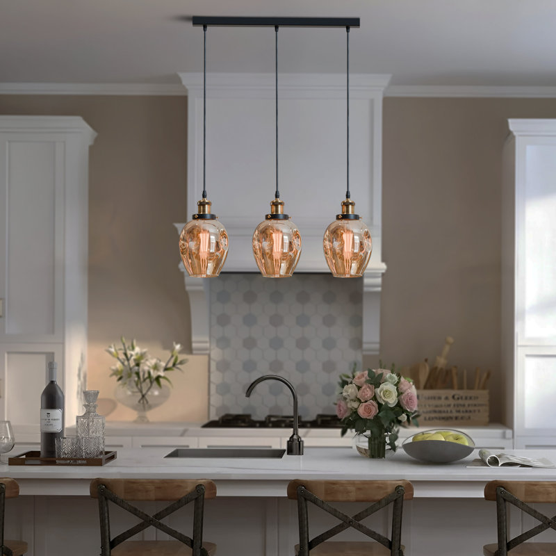 Ailbert 3 - Light Amber Kitchen Island Pendant, Yes
