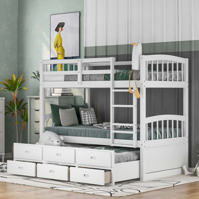 Wood Bunk Bed With Trundle And Drawers
