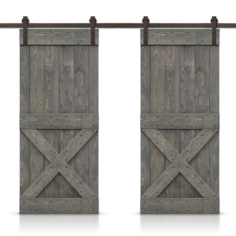 Porte de grange à panneaux et en bois avec quincaillerie d'installation, 40 po x 84 po, Gris foncé