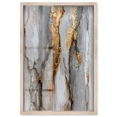 Art mural abstrait Golden Fissure Shadowbox par Art Remedy, cadre blond, 37 x 55