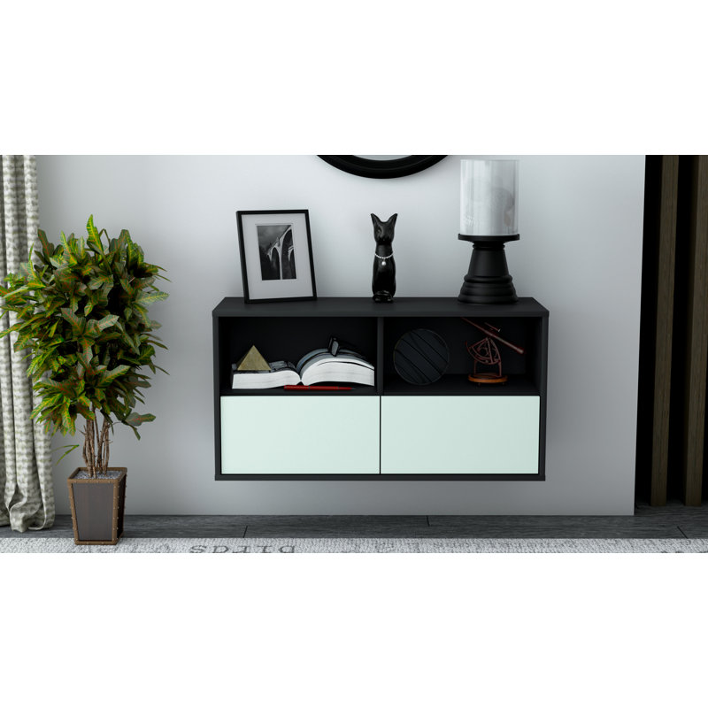 Strombury Unfinished Floating TV Stand, Black/Light Blue