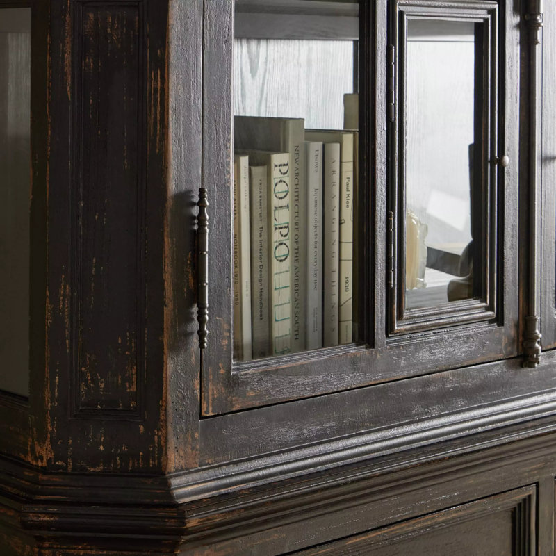 Loami China Cabinet, Distressed Burnt Black Veneer