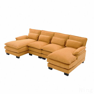 U Shaped Cloud Couch, 110" Chenille Comfy 4 Seat Sectional Couches For Living Room, Modular Sofa Sleeper With Double Chaise & Memory Foam For Apartment