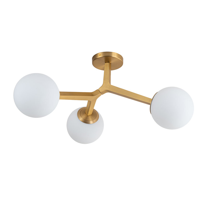 Kaynen Frosted Glass Semi Flush Mount, Gold