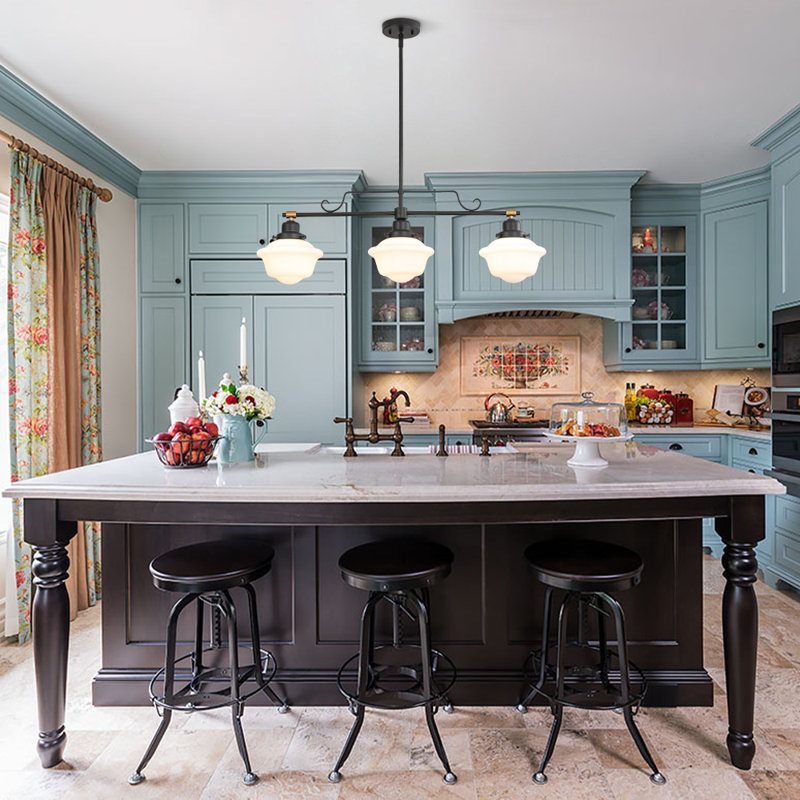 3 - Light Schoolhouse Glass Linear Chandelier