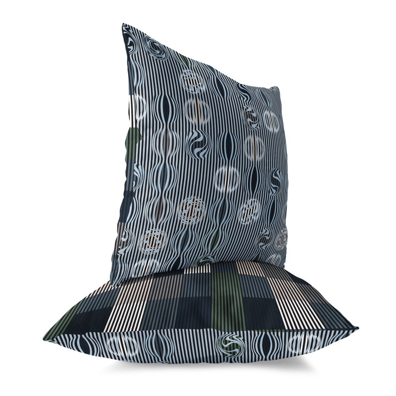 Coussin décoratif géométrique Gridscape, H 16 po x l 16 po, Bleu / Vert