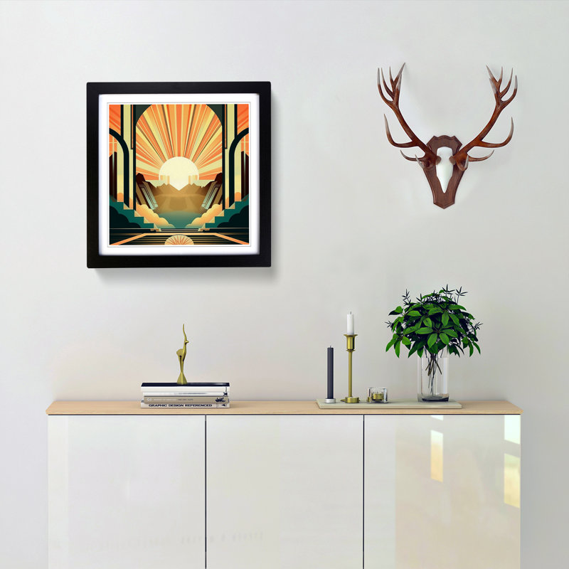 Sunrise Art Deco No.10 - Single Picture Frame Print on Wood, Black