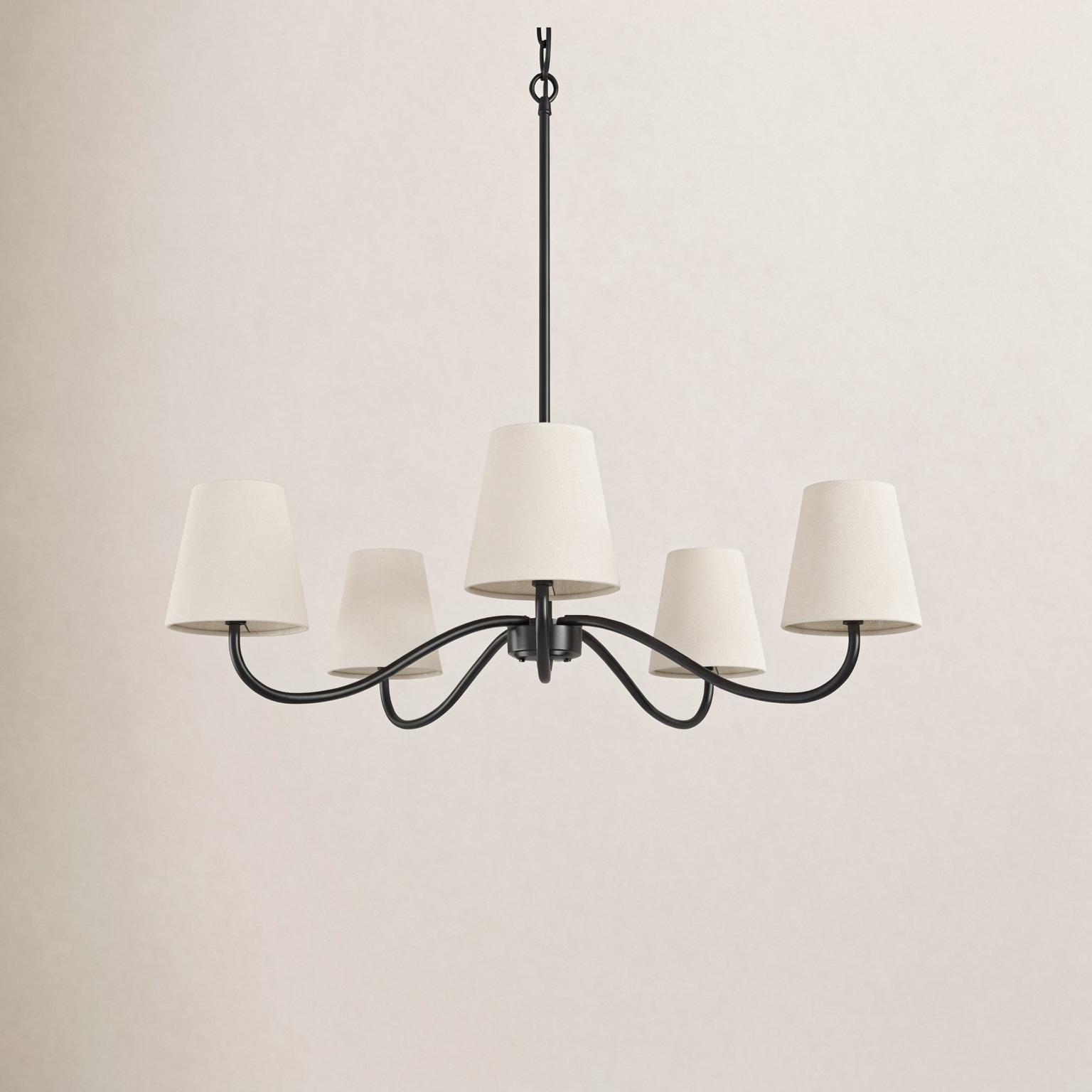 Wrought Iron 5-Light Chandelier, Beige, Matte Black