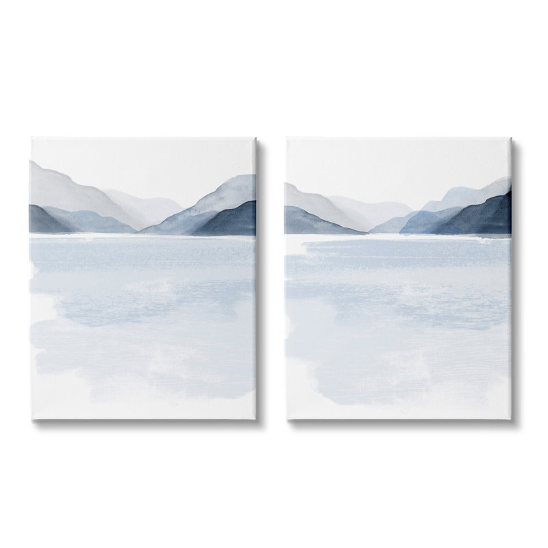 «Coastal Mountain Range Landscape Soft Watercolor Blue Scene», ensemble de 2 impressions, H 20 po x l 16 po x P 1,5 po