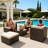Huang 5 Piece Patio Conversation Set All Weather Wicker Rattan Sofa 3-4 Persons Outdoor Sectional Seating Group with Cushions,Pillows & Glass Table for Porch,Lawn and Yard-681194533-779797762