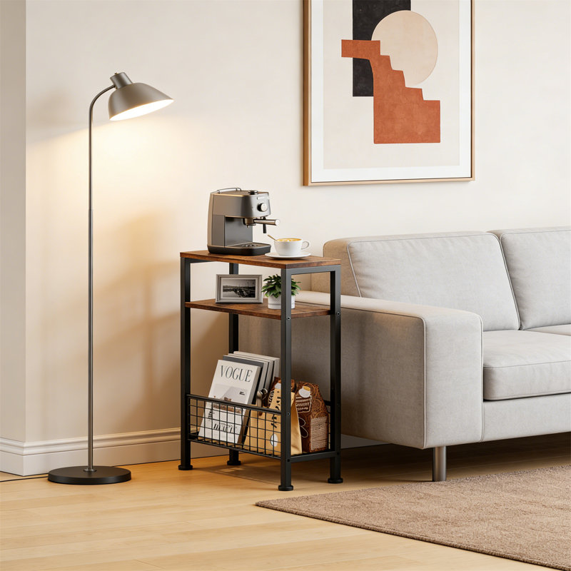 40cm W Metal Bedside Table, Brown